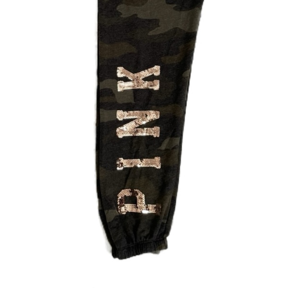 VICTORIA'S SECRET PINK Gold Bling Sequin Classic Sweatpant Green Camo L - Picture 2 of 9